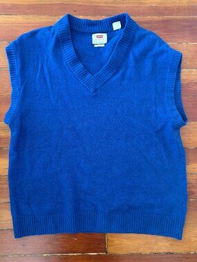 Levi's Blue Cotton Blend Sleeveless Sweater Vest Grunge